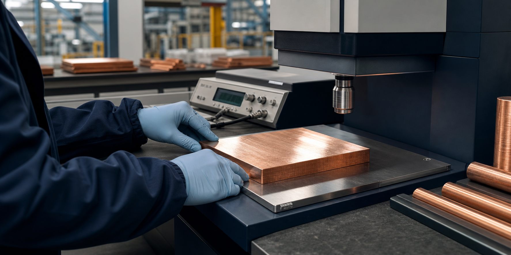 Copper quality testing environment for conductivity, tensile and tubular checks